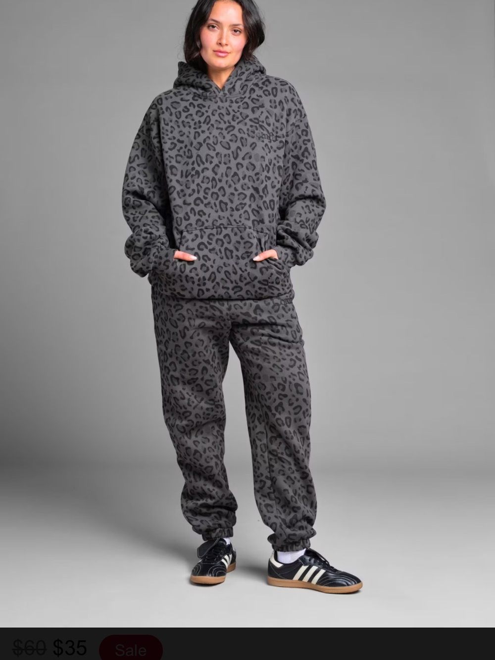 Comfrt Charcoal Leopard Print Jogger and Hoodie Set- NEW - Picture 3 of 4